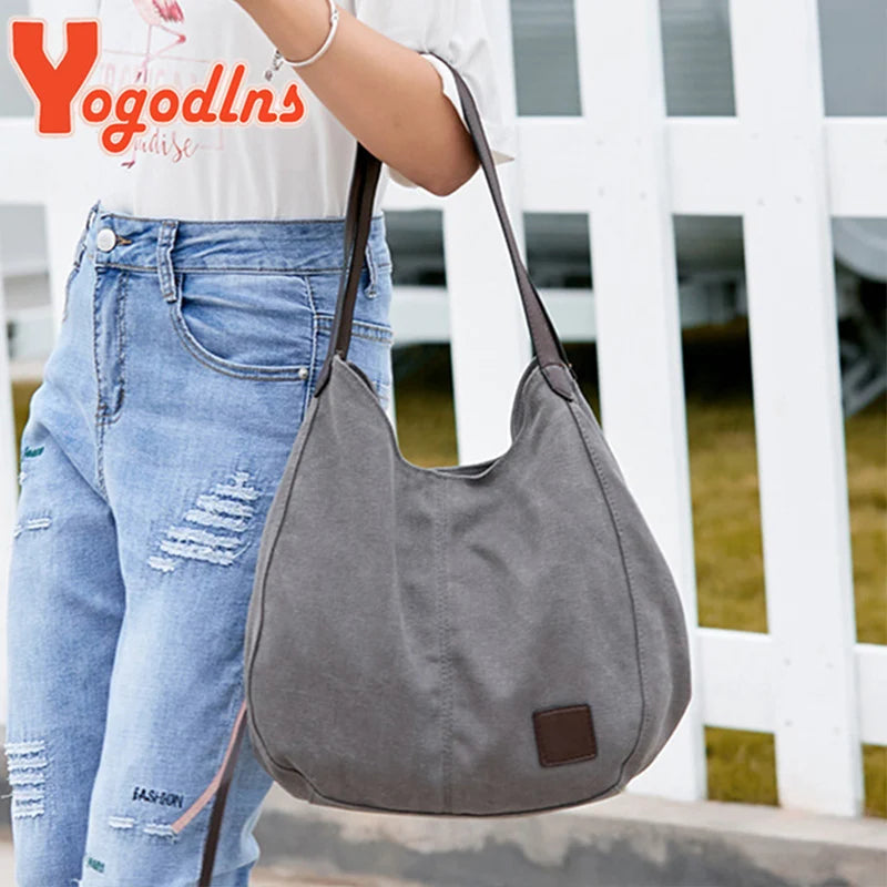 Casual Canvas Handbag Women High Capacity Shoulder Bag Handle Lady Shopping