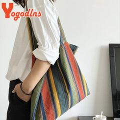Colorful Stripe Shoulder Bag Large Capacity Shopping Tote