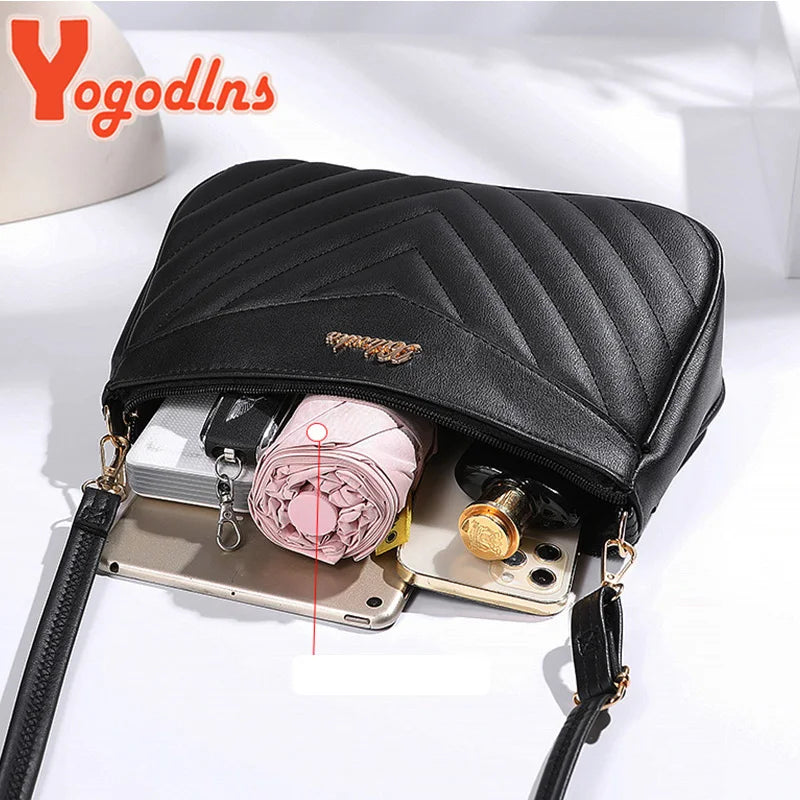 Embroidered Thread Phone Bag PU Leather Shoulder Crossbody Bags