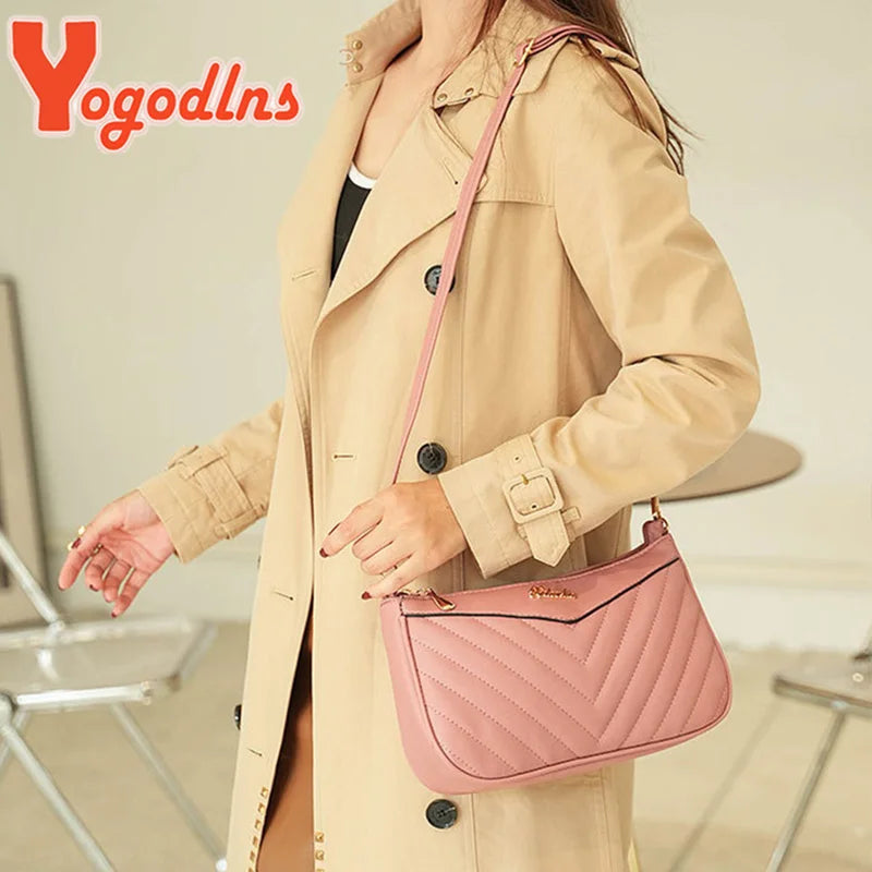 Embroidered Thread Phone Bag PU Leather Shoulder Crossbody Bags