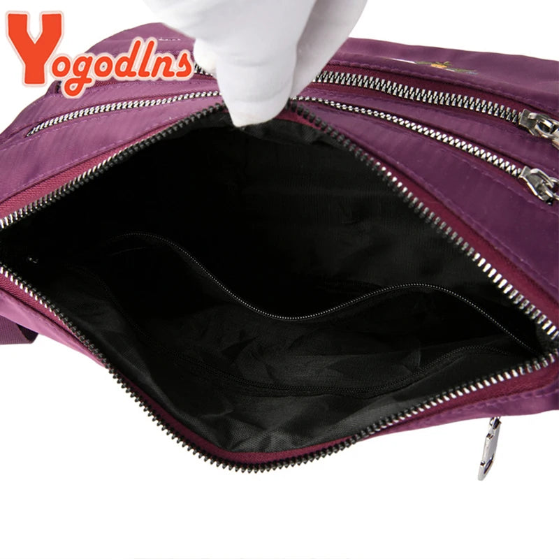 Embroidered Shoulder Women's Bag Nylon Floral Crossbody Bag
