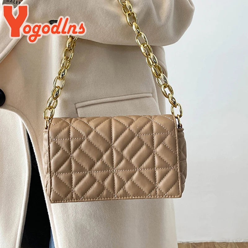 Lozenge Shoulder Bag for Women Thick Chains Crossbody Bag