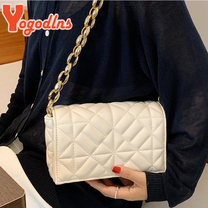 Lozenge Shoulder Bag for Women Thick Chains Crossbody Bag
