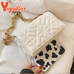 Lozenge Shoulder Bag for Women Thick Chains Crossbody Bag