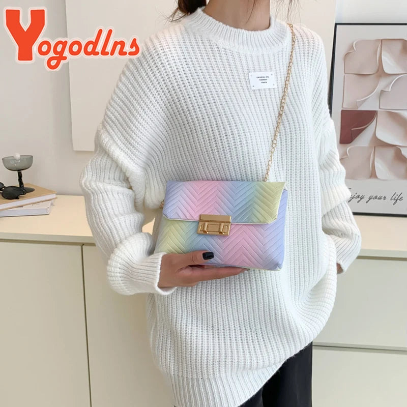 Rainbow PU Leather Shoulder Bag For Women Crossbody Bag