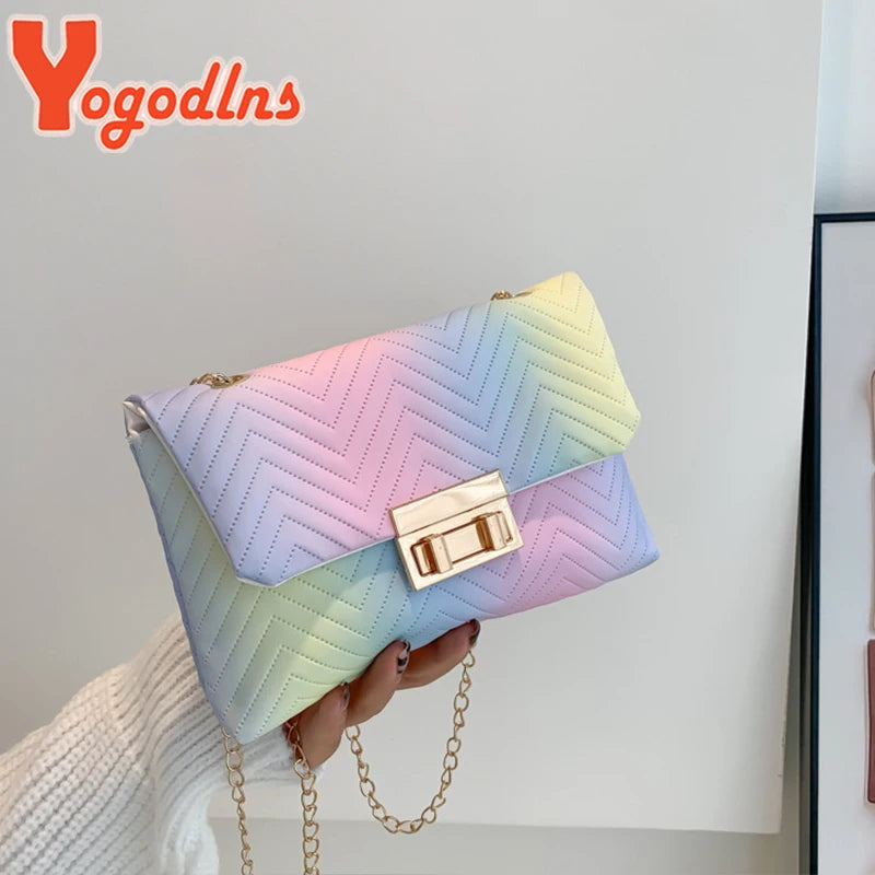 Rainbow PU Leather Shoulder Bag For Women Crossbody Bag