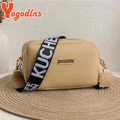 Women's PU Leather Shoulder Bag Wide Shoulder Strap Crossbody Bag