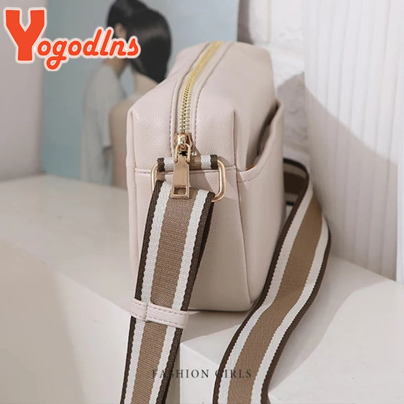 Small Square PU Leather Shoulder Bag with Wide Strap Crossbody Tote Handbag