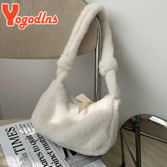 Heart Plush Shoulder Bag for Women Large Capacity Furry Handbag
