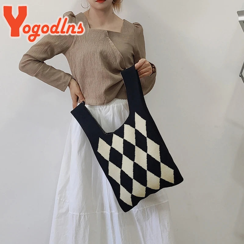 Women's Plaid Wool Shoulder Bag Wintter Handbag