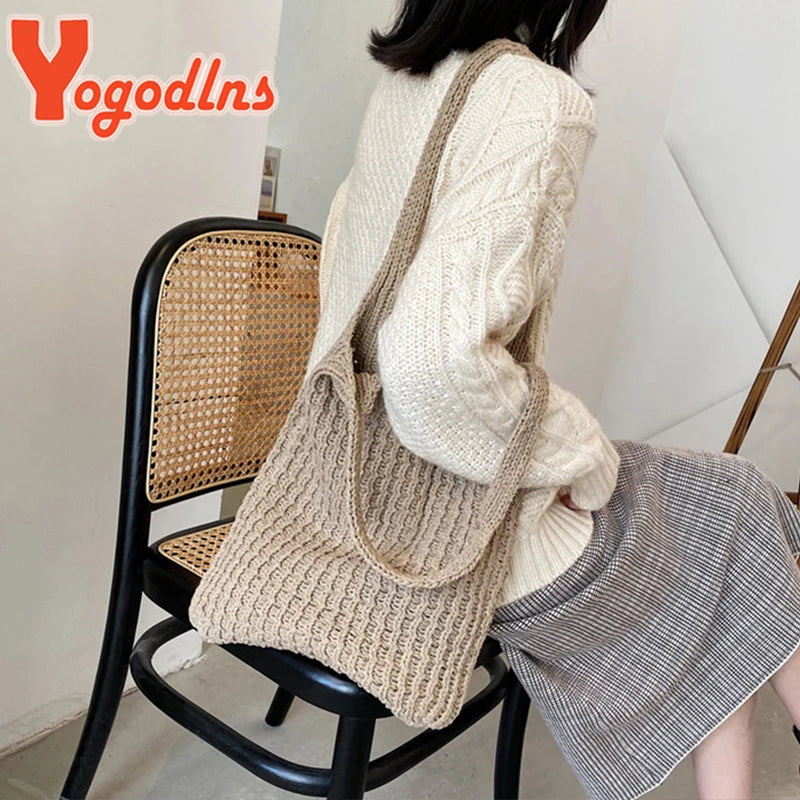Literary Wool Shoulder Bag for Women Winter Hot Handbag Large Capacity