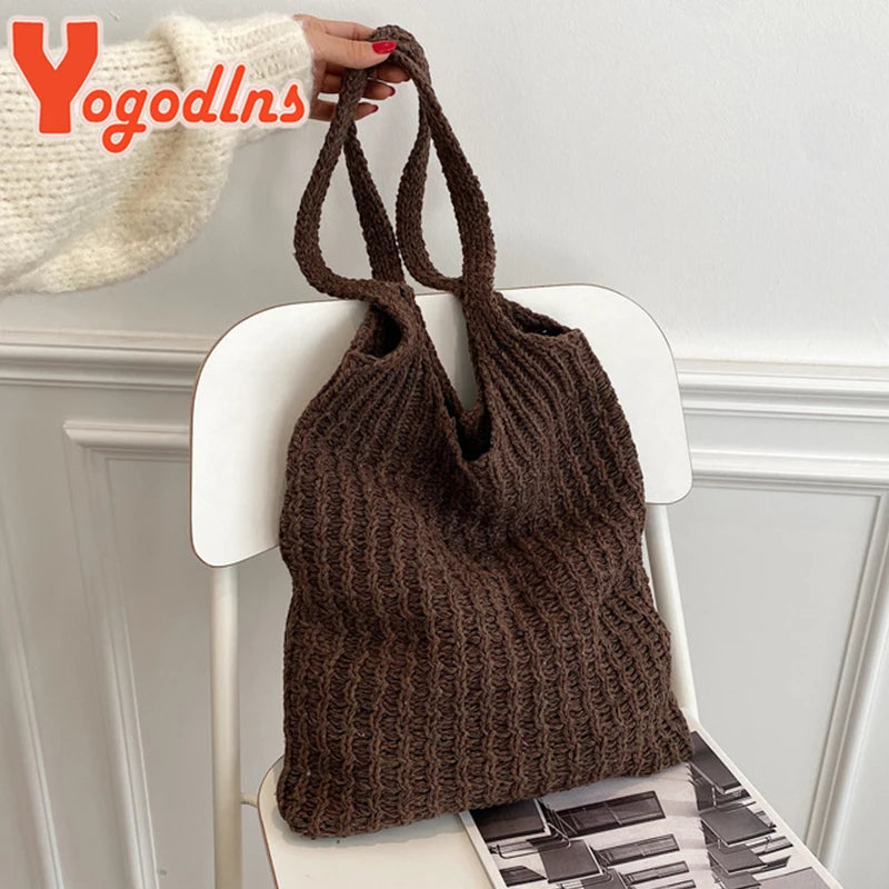 Literary Wool Shoulder Bag for Women Winter Hot Handbag Large Capacity