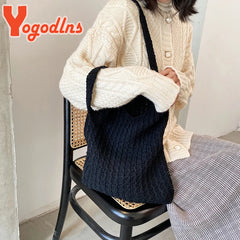 Literary Wool Shoulder Bag for Women Winter Hot Handbag Large Capacity