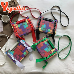 Patchwork Shoulder Bag For Women Scarf Handbag PU Leather Crossbody Bag