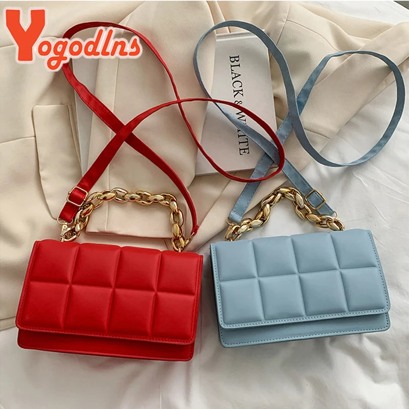 Plaid Shoulder Messenger Bag Crossbody Chains Flap Square
