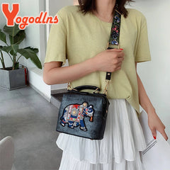 Vintage Embroidery Elephant Handbag PU Leather Shoulder Bag for Women