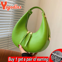 Women PU Leather Half-moon Shoulder Bag