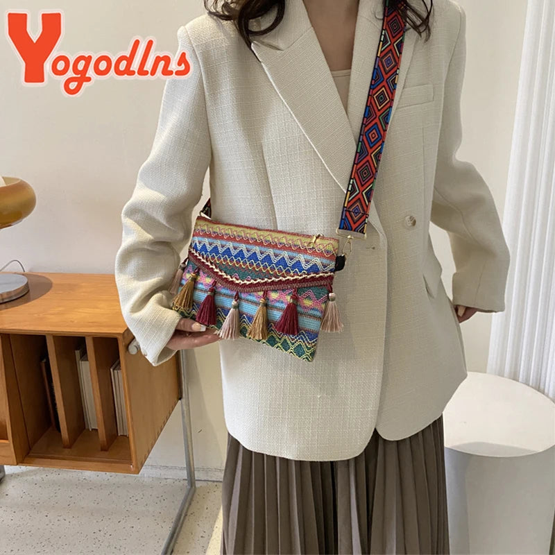 National Style Tassel Shoulder Bag Envelope Handbag Portable Totes