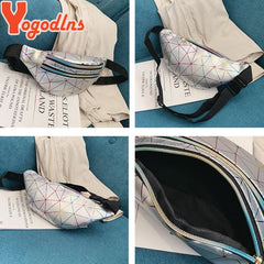 Double Zipper Waist Bag For Women PU Leather Plaid Shoulder Bag