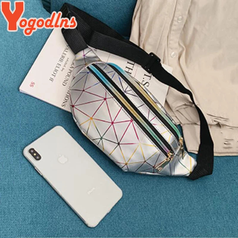 Double Zipper Waist Bag For Women PU Leather Plaid Shoulder Bag