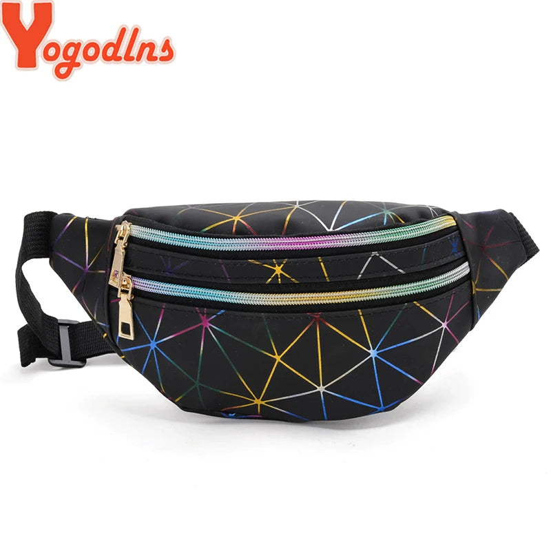 Double Zipper Waist Bag For Women PU Leather Plaid Shoulder Bag