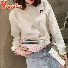 Double Zipper Waist Bag For Women PU Leather Plaid Shoulder Bag