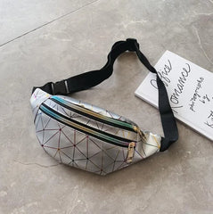 Double Zipper Waist Bag For Women PU Leather Plaid Shoulder Bag