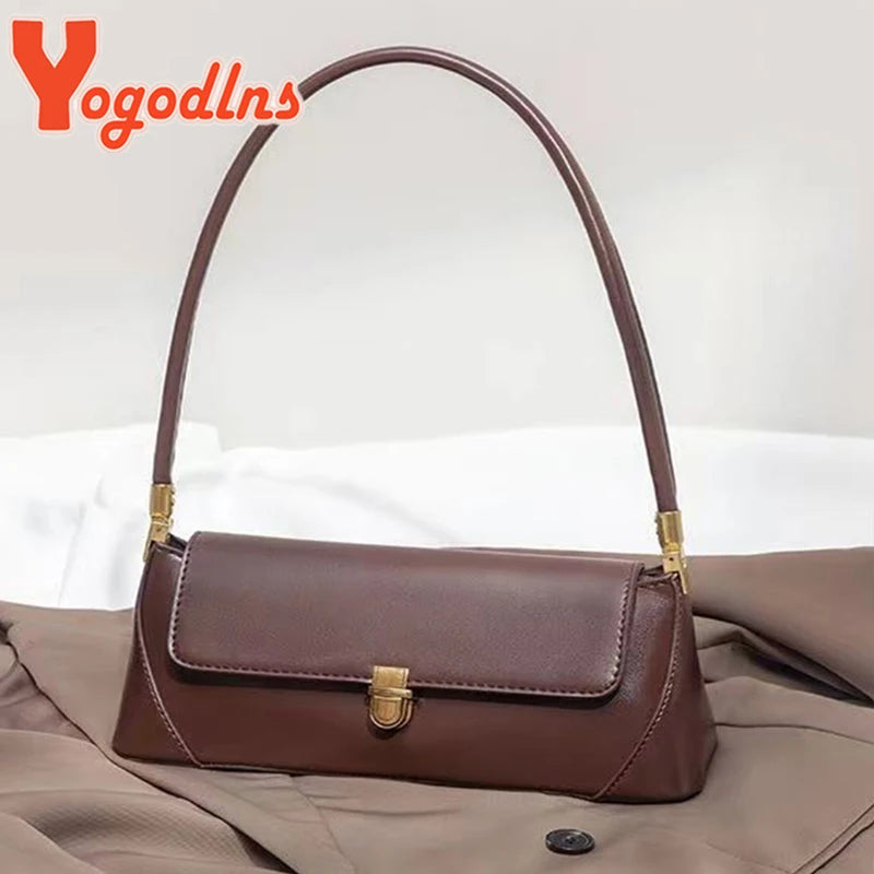 Retro Flap Underarm Bag for Women PU Leather Shoulder Bag Clutch Purrse