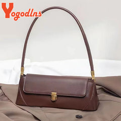 Retro Flap Underarm Bag for Women PU Leather Shoulder Bag Clutch Purrse