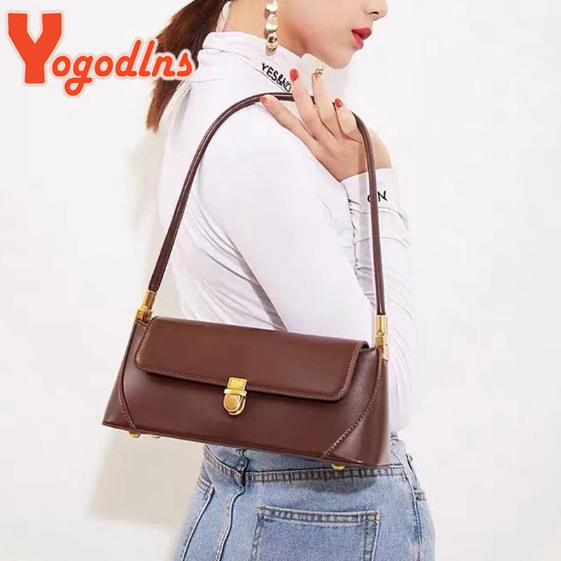 Retro Flap Underarm Bag for Women PU Leather Shoulder Bag Clutch Purrse