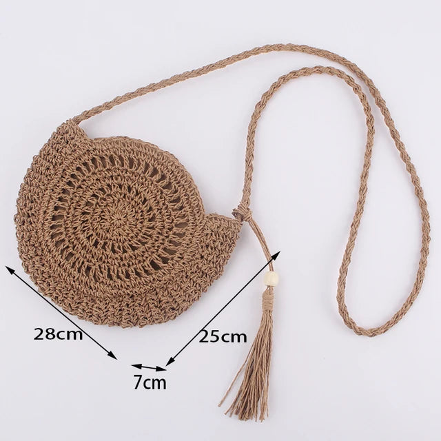 Soft Paper Rope Shoulder Bag Tassel Crossbody Straw Rattan Beach Bag