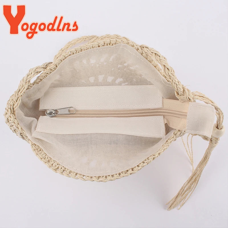 Soft Paper Rope Shoulder Bag Tassel Crossbody Straw Rattan Beach Bag