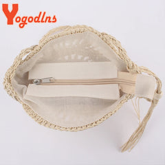 Soft Paper Rope Shoulder Bag Tassel Crossbody Straw Rattan Beach Bag