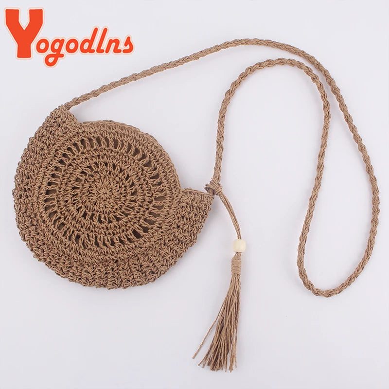 Soft Paper Rope Shoulder Bag Tassel Crossbody Straw Rattan Beach Bag