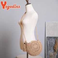 Soft Paper Rope Shoulder Bag Tassel Crossbody Straw Rattan Beach Bag