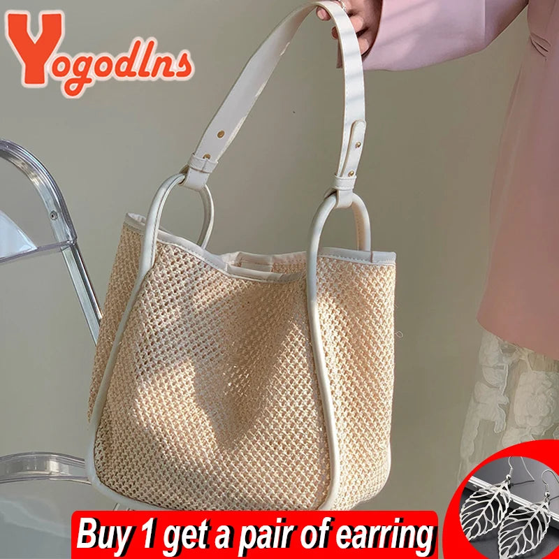 Women's Straw Shoulder Bag Large Capacity Travel Beach Tote