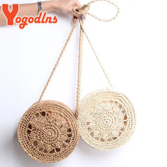 Summer Straw Beach Bag Round Shape Hollow Shoulder Messenger Crossbody Bag
