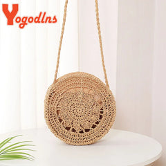 Summer Straw Beach Bag Round Shape Hollow Shoulder Messenger Crossbody Bag