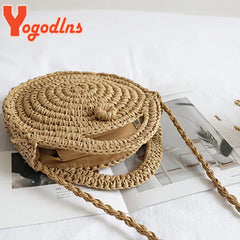 Summer Round Straw Bag For Women Rattan Shoulder Messenger Bag