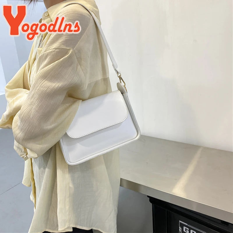 Summer Solid PU Leather Flap Shoulder Bag Lady Handbag