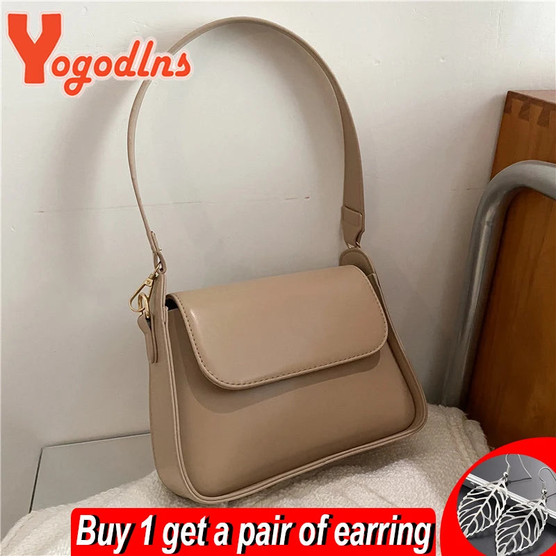 Summer Solid PU Leather Flap Shoulder Bag Lady Handbag