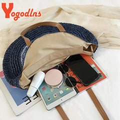Round Straw Beach Bag Large Capacity Rattan Shoulder Bolso Sac