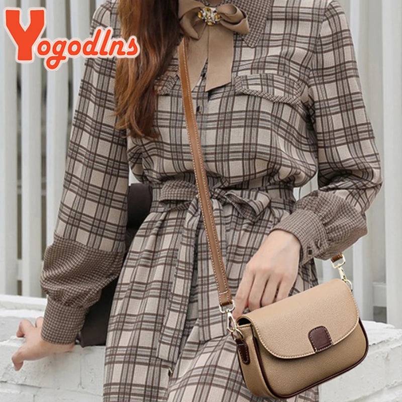 Texture Flap Shoulder Bag Contrast Crossbody Mommy Messenger Bag