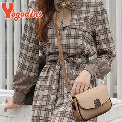 Texture Flap Shoulder Bag Contrast Crossbody Mommy Messenger Bag