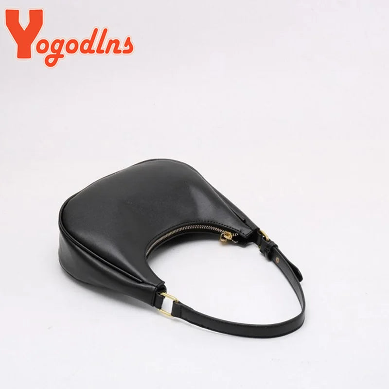 Half-moon PU Leather Shoulder Bag Vintage Girls Handbag