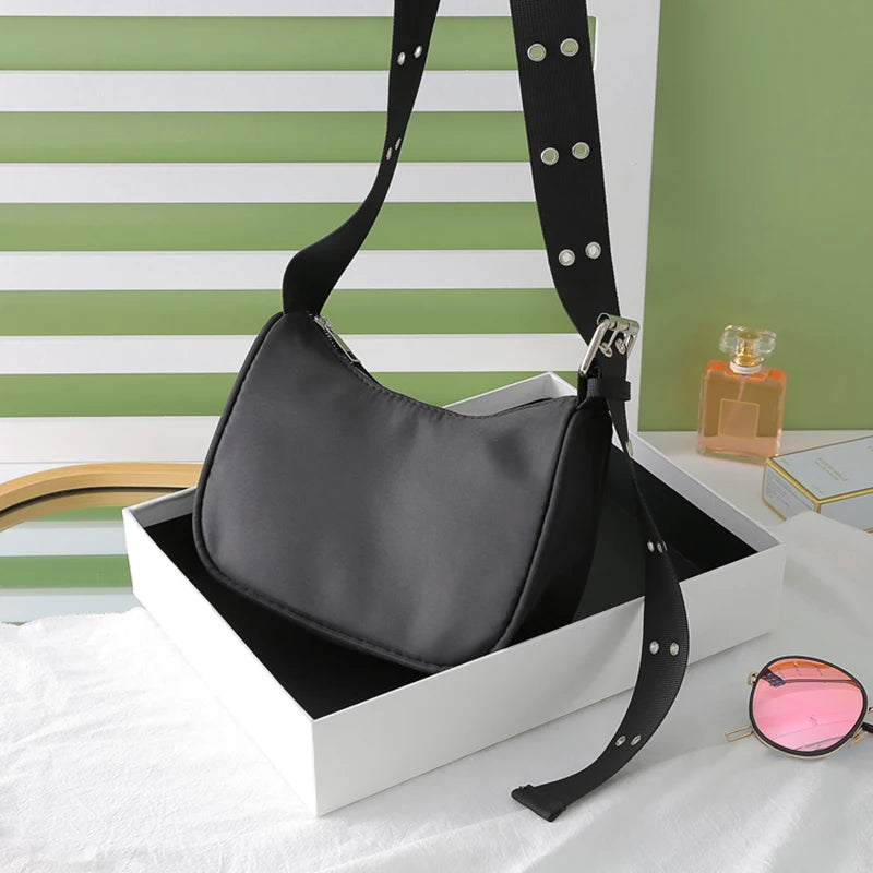 Vintage Nylon Shoulder Bag for Women Crossbody Messenger Handbag Purse