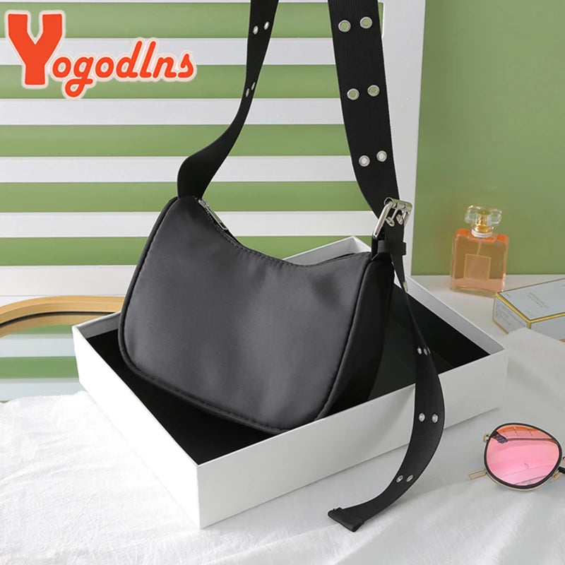 Vintage Nylon Shoulder Bag for Women Crossbody Messenger Handbag Purse