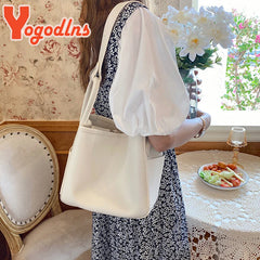 Vintage Leather Bucket Bag for Women Shoulder Messenger Lady Bag