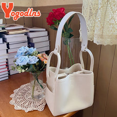 Vintage Leather Bucket Bag for Women Shoulder Messenger Lady Bag