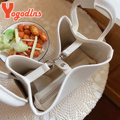 Vintage Leather Bucket Bag for Women Shoulder Messenger Lady Bag